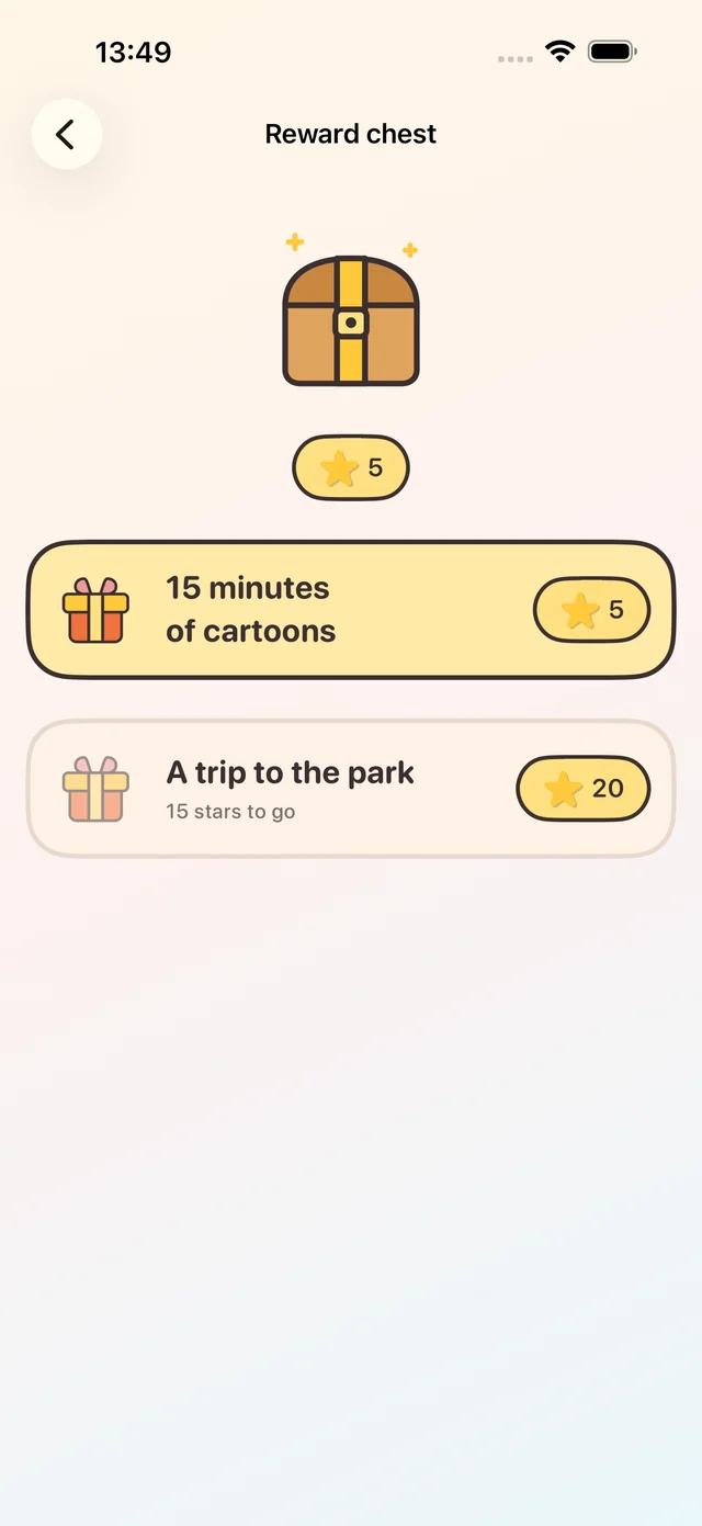 The reward chest, showing rewards and the number of stars each one costs.